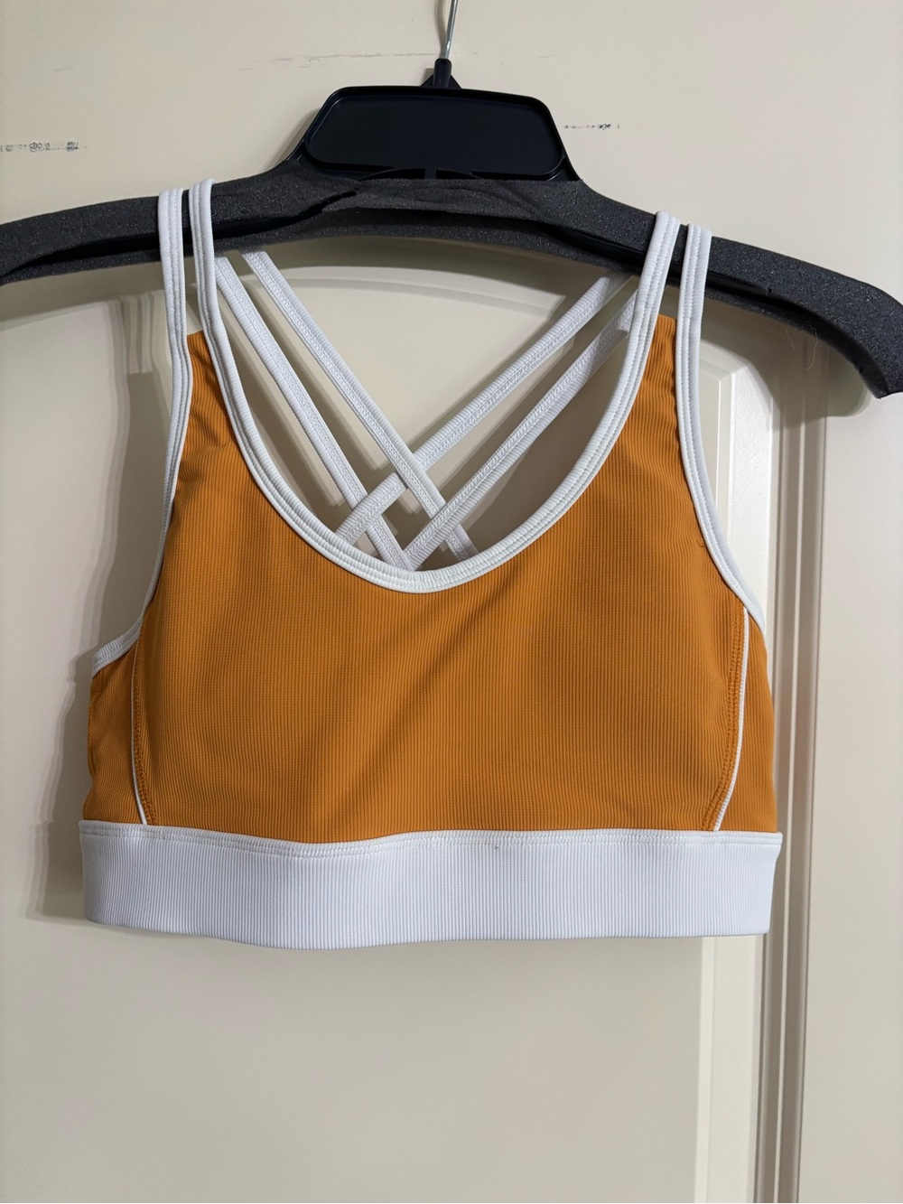 Wilo Crisscross Strappy Sports Bra in Mustard with White Trim